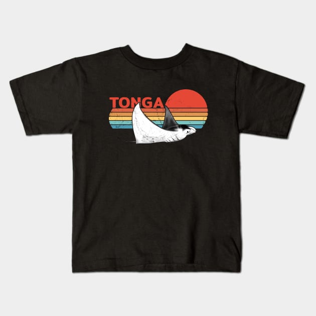 Manta Ray Kingdom of Tonga Vintage Travel Design Kids T-Shirt by NicGrayTees